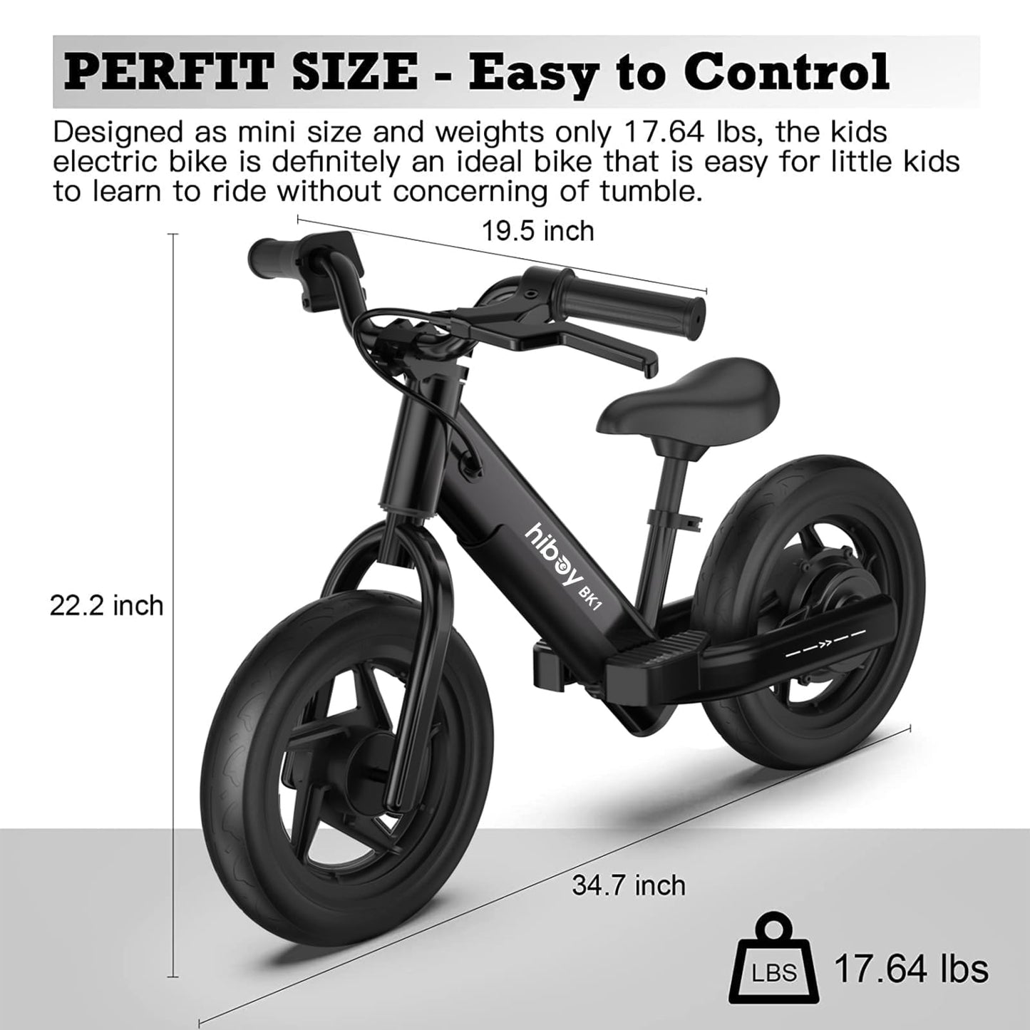 Hiboy BK1 Electric Balance Bike for Kids, 12 Inch Tires, 150W Peak Motor, Adjustable Seat, 21.6V/2.6Ah Battery, Electric Bike for Kids Ages 3-5