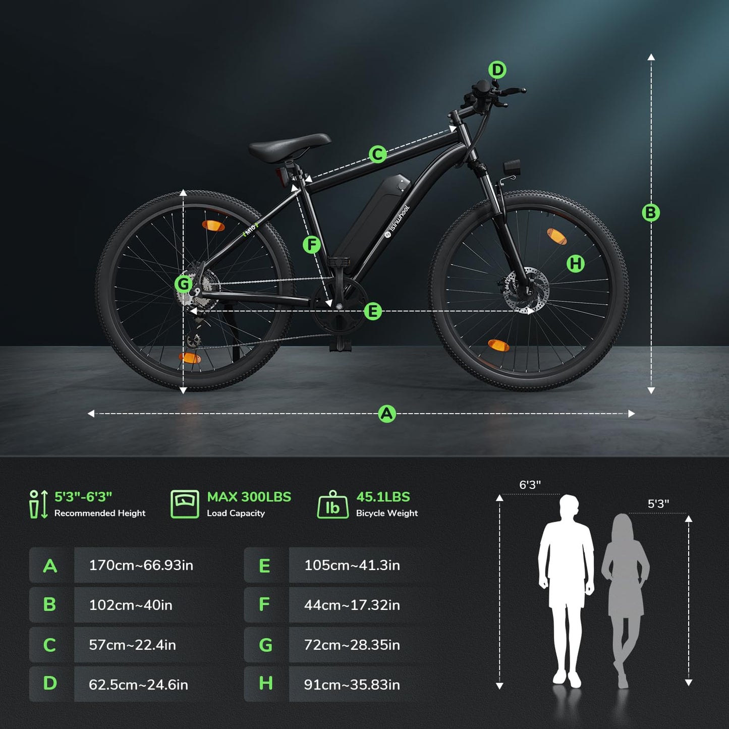 isinwheel M10 Electric Bike for Adults with 500W Motor, 20mph Max Speed, 374.4WH Removable Battery Ebike, 26" Electric Mountain Bike with 7-Speed and Front Suspension (Black)