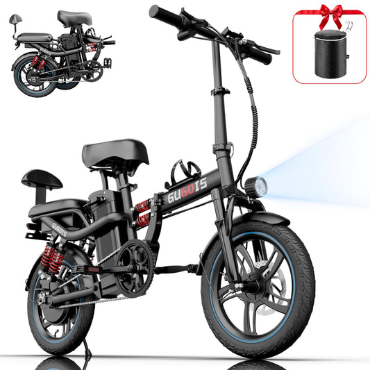 Rakowe Electric Bike for Adults, Mini Electric Bike, 16" Fat Tire Folding Bike 500W High-Speed Motor, Up to 28 Miles 25 MPH, 2 Seater E Bikes for Adults Electric 48V 15Ah Removable Battery