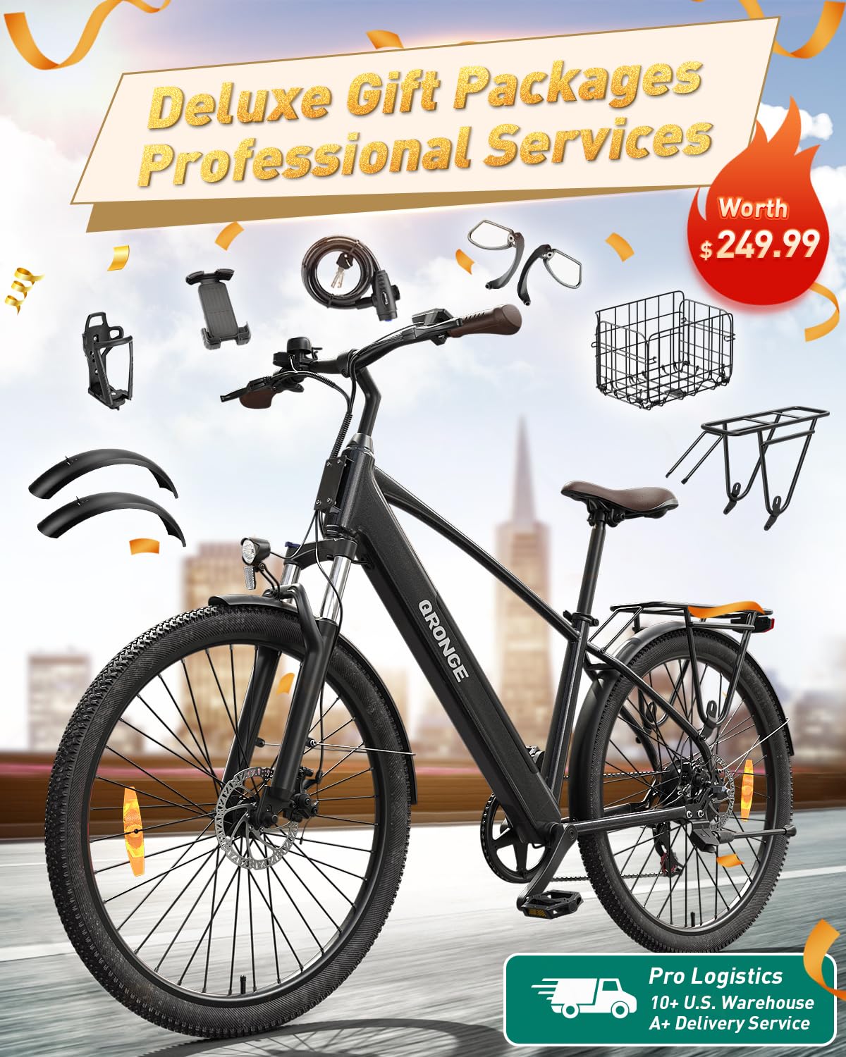 1000W Peak Electric Bike, 460Wh Battery Max 70 Miles Electric Bike for Adults, 26" Ebike with Bike Basket, 7 Speed & 5 Riding Modes UL Certified 25MPH Electric Bicycle for Commute City Park Black