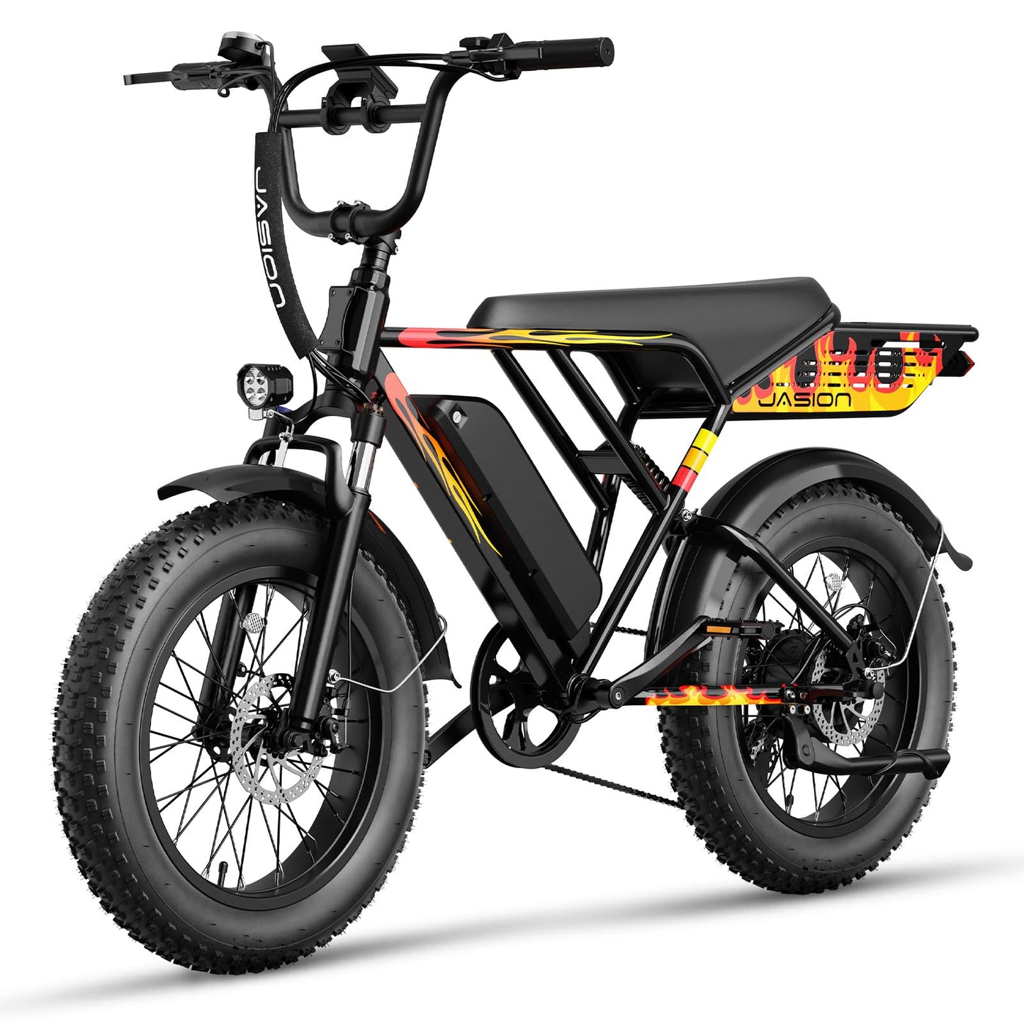 Jasion RetroVolt Electric Bike for Adults, [1200W Peak Upgrade Motor & 30MPH & 70Miles] Full Suspension Ebike, 20" Fat Tire All-Terrain E-Bike with 48V 13Ah Removable Battery Moped Electric Bicycle