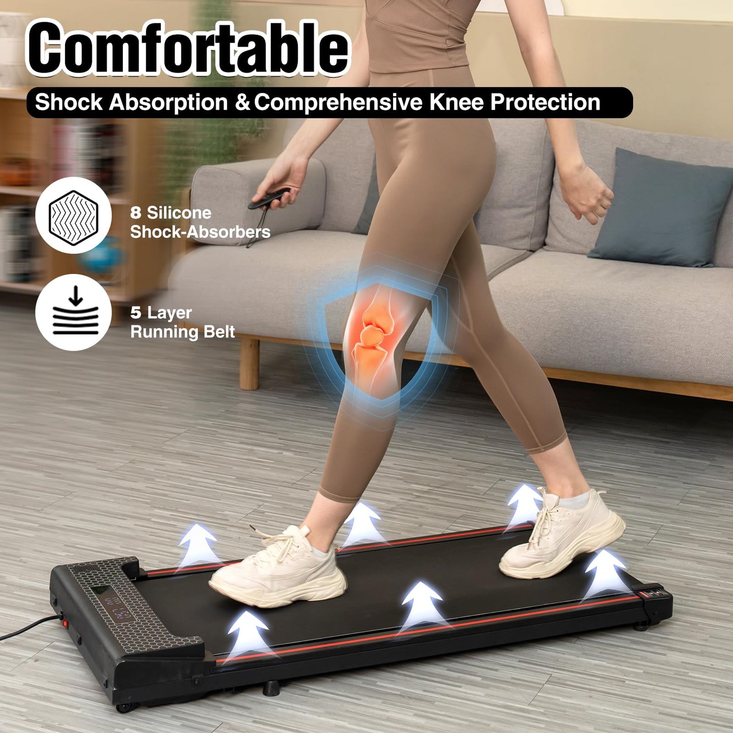 CITYSPORTS Treadmills,Walking Pad with Remote Control,Under Desk Treadmill for Home/Office Fitness Exercise,Portable Treadmill 1-6KM/H,Bluetooth Speaker,LCD Display,No Assembly (Black Red)