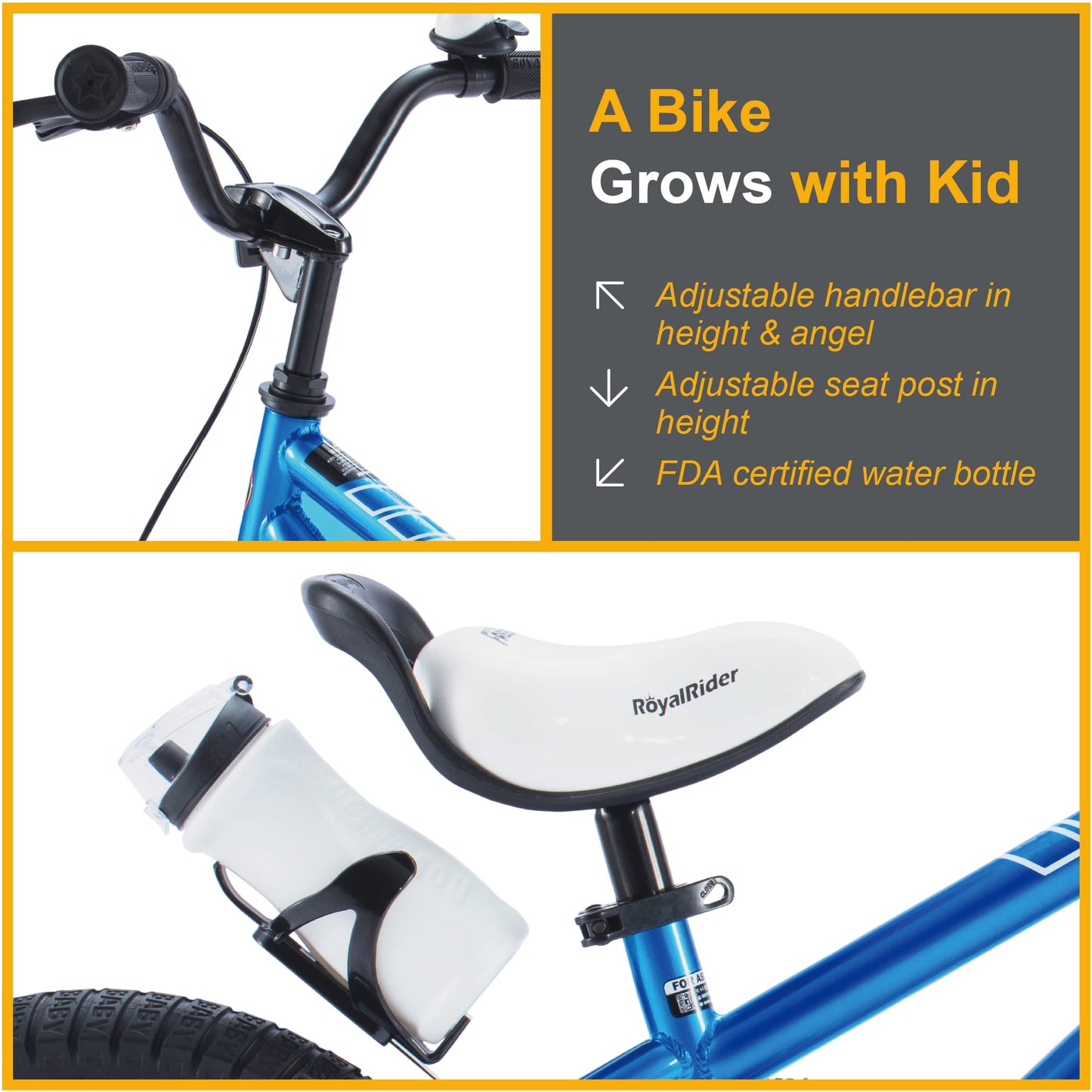 RoyalBaby Freestyle Kids Bike 14 Inch Childrens Bicycle with Training Wheels Toddlers Boys Girls Beginners Ages 3-5 Years, Blue