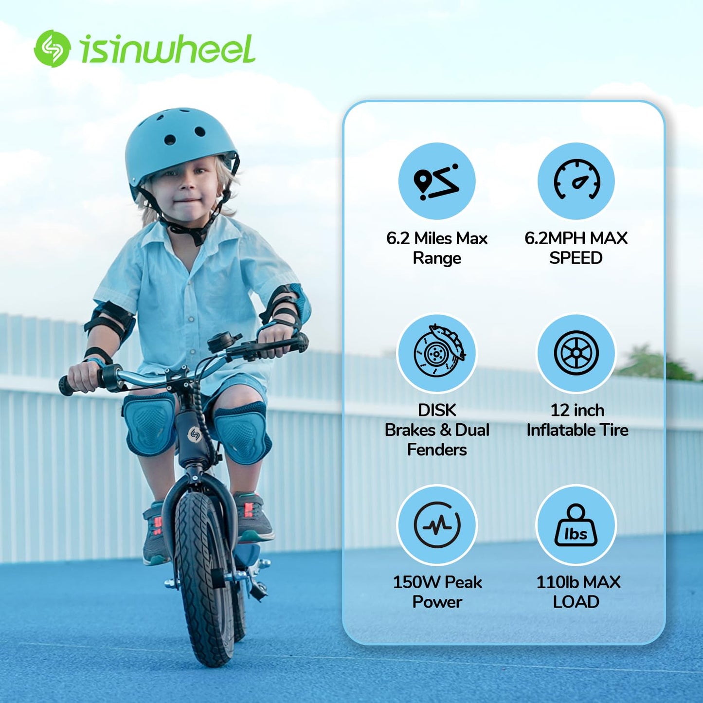 isinwheel SK12 2-in-1 Electric Bike for Kids Ages 3-5, 150W Electric Balance Bike with Swappable Battery, 12-inch Inflatable Tire and Adjustable Seat, Electric Motorcycle for Kids Boys & Girls