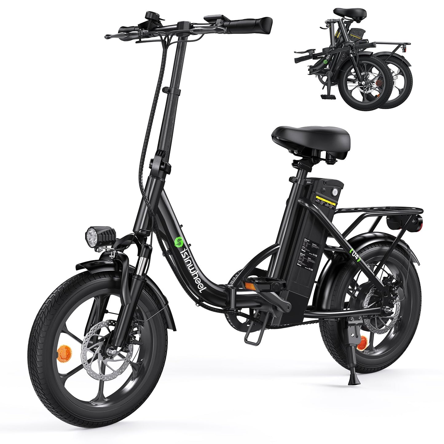 isinwheel U4 Electric Bike for Adults, 750W Peak Motor with Max 55Miles PAS Range & 19MPH EBike,16" Folding Electric Bicycles with 374.4Wh Battery, Step-Thru Commuter E Bikes for Adults and Teens