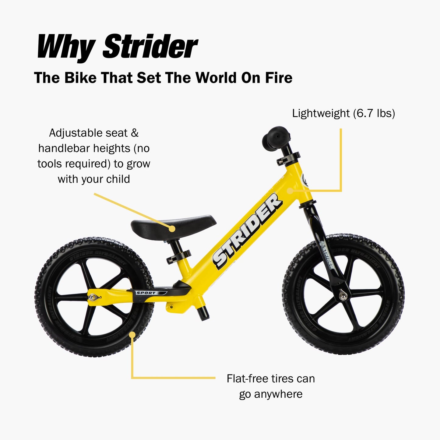 Strider ST-S4YE - 12 Sport Balance Bike, Ages 18 Months to 5 Years, Yellow