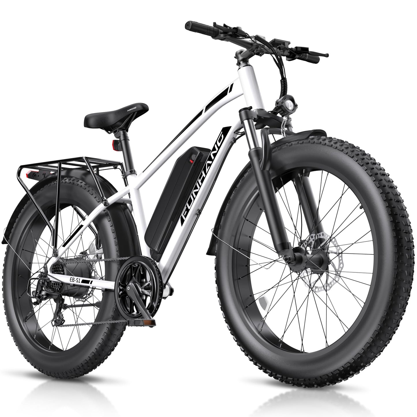 Funhang Electric Bike for Adults, 1000W Peak Ebike, 25MPH 60Miles Electric Mountain Bike, 26" Fat Tire Electric Bicycle with 48V 13AH Battery, Rear Rack, Turn Signal, Lockable Suspension Fork,7 Speed