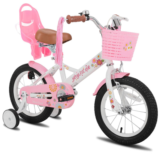 JOYSTAR Kids Bike Little Daisy 14 Inch Girls Bike with Training Wheels Doll Bike Seat Basket & Streamers Princess Kids Bicycle for Girls Toddler of 3-5 Years Toddler Girl Bikes White