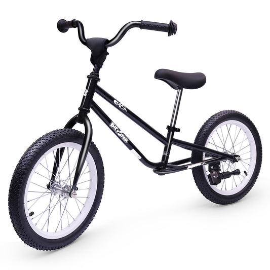 bicystar 16 Inch Kids Balance Bike for 5-8 Year Old, BMX Kids Bike with No Pedals, Air Rubber Tires, Footrests, Adjustable Height for Big Kids, Boys, Girls (Black)