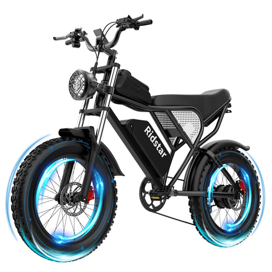 Ridstar 1000W 30MPH Fat Tire Electric Motorcycle with Removable 48V20Ah Battery and Full Suspension