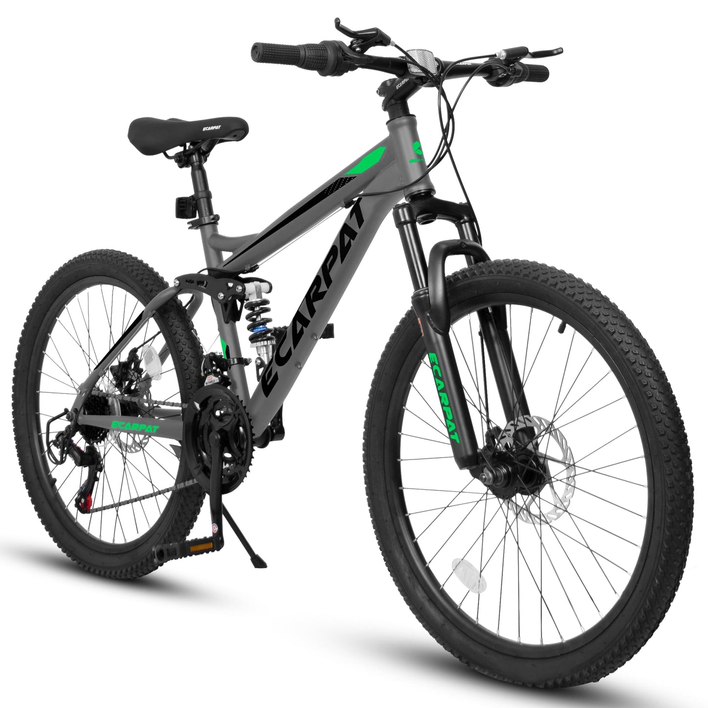 Ecarpat 24 Inch Mountain Bike, Dual Full Suspension Mountain Bike, 21-Speed Disc Brakes Twist Grip Shifter for Small Hands, Carbon Steel Frame Mountain Bike,Trail Commuter City Bicycles