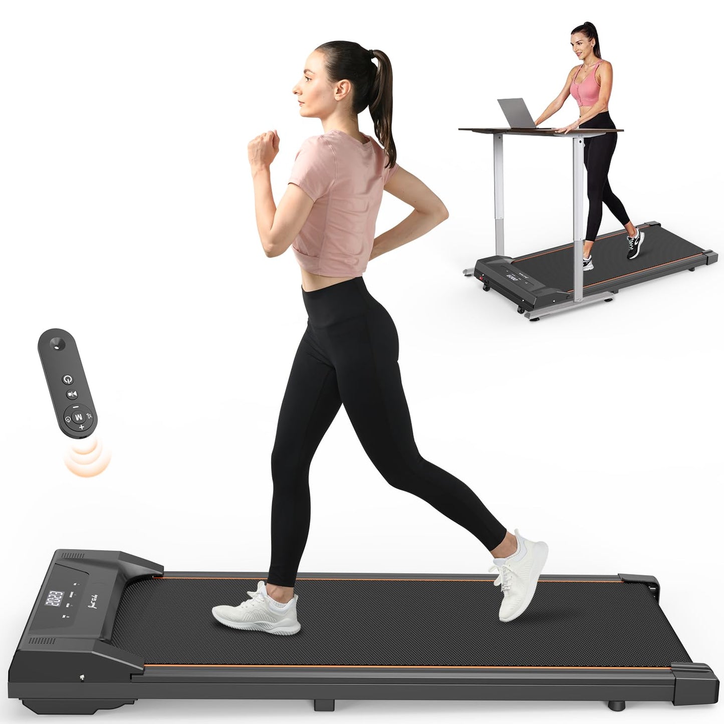 Under Desk Treadmill Electric Portable Walkstation Installation Free for Home Office Use, Slim Flat and LED Display, Walking Jogging with Remote Control