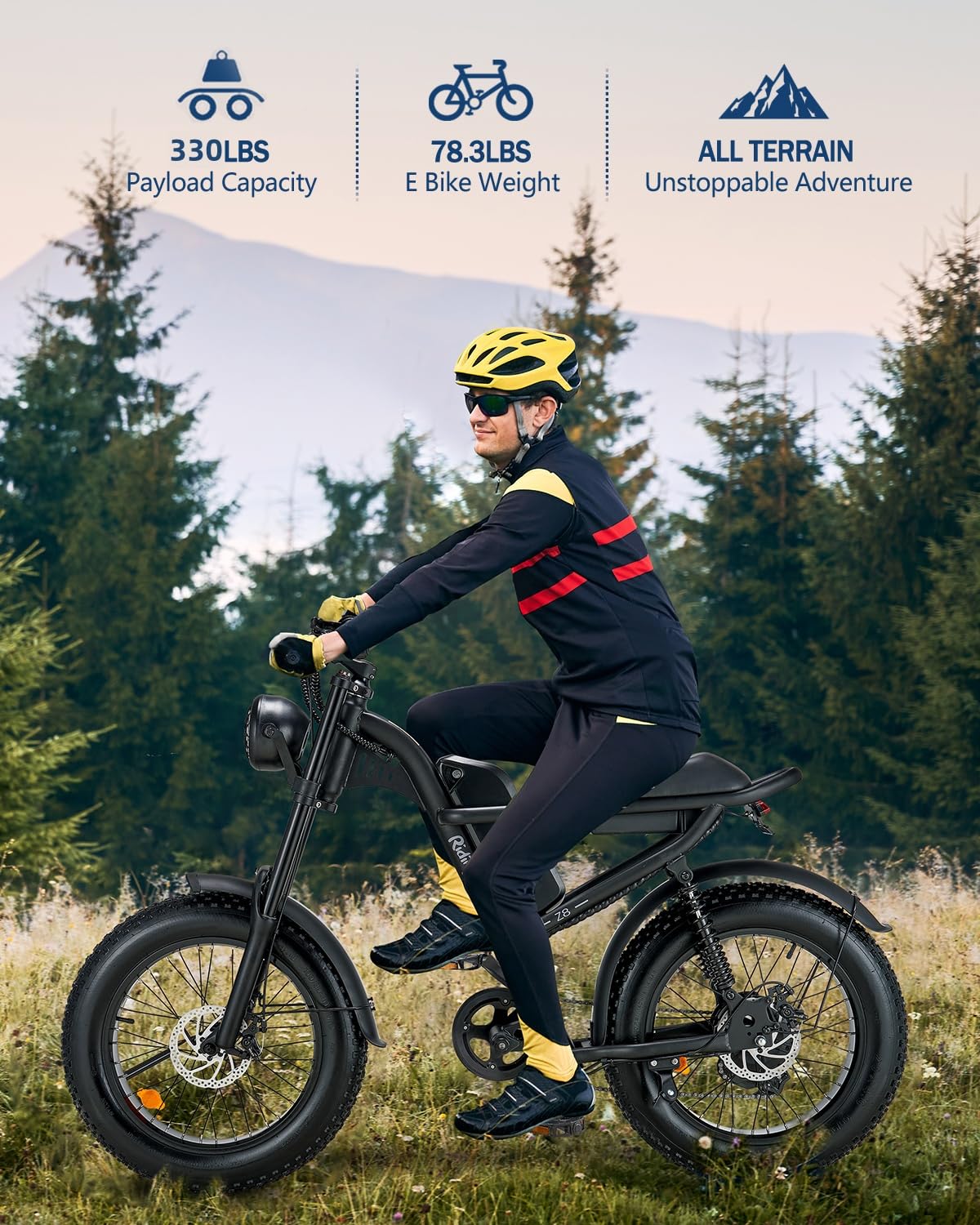 1500W Moped Style Ebike Full Suspension, 20 Inch Fat Tire Electric bike, Max 28MPH & 37-150 Miles Electric Motorcycle, 750WH/1500WH Battery, All-Terrain E Bike for Mountains, Snow, Sand, Road