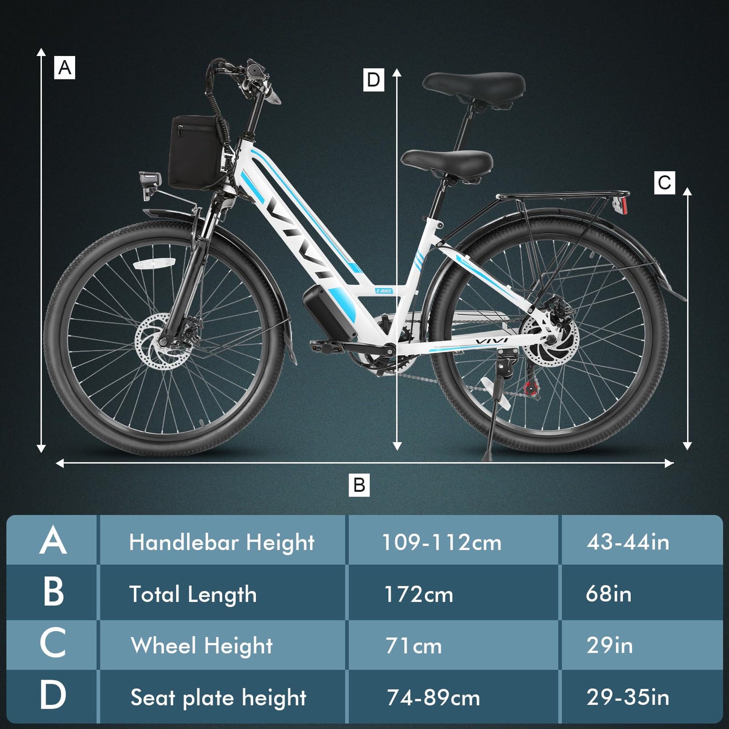 Vivi Electric Bike for Adults with 750W Peak Motor, 26" Cruiser Electric Bicycle, 22MPH Women Ebike with 48V Removable Battery, Up to 50 Miles, LCD-Display, 7 Speed, Cruise Control, UL 2849 Certified