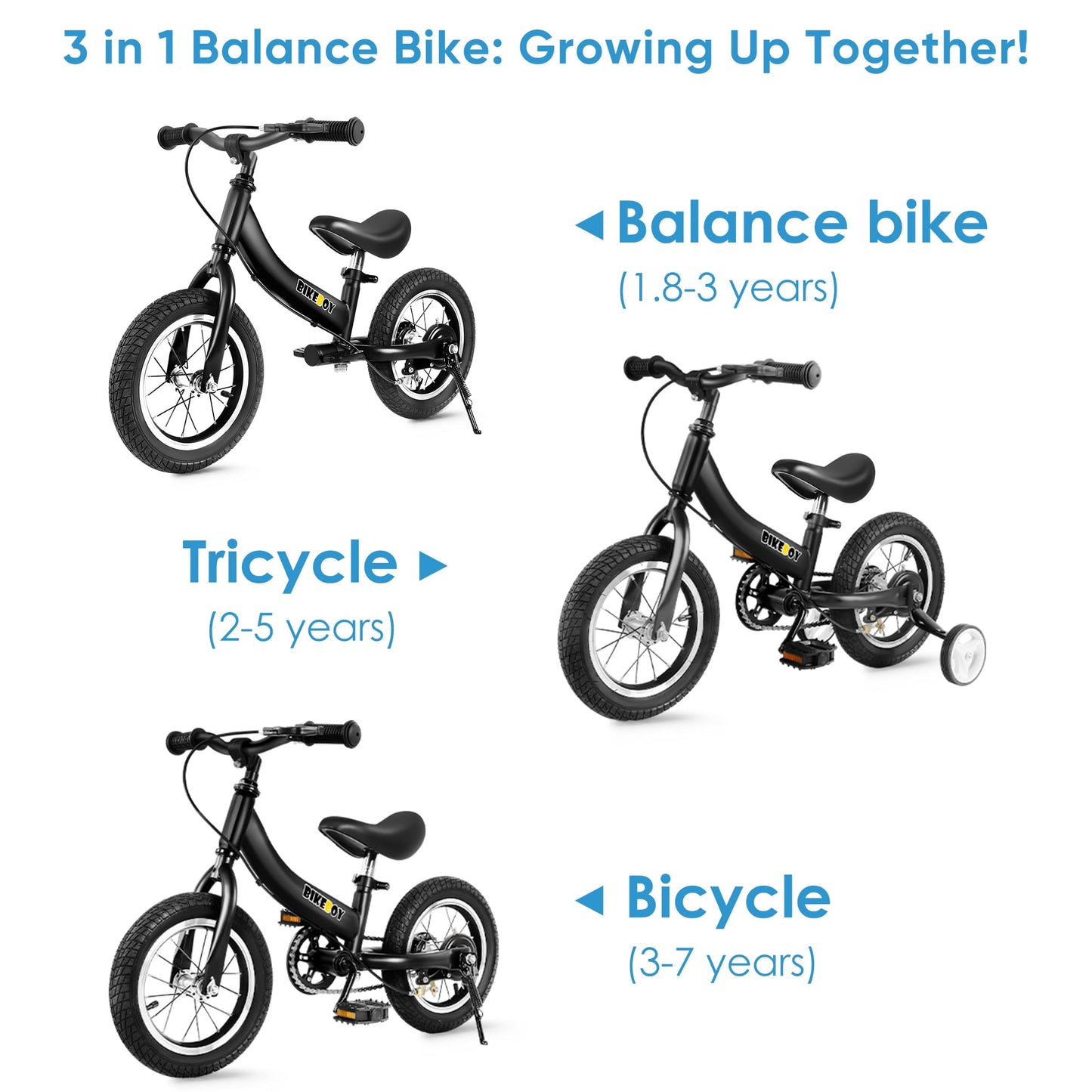 Balance Bike 2 in 1,The Dual Use of a Kids Balance Bike and Toddler Bike, for 2 3 4 5 6 7 Years Old -12 14 16 Inches with Training Theory, Brake, Pedal