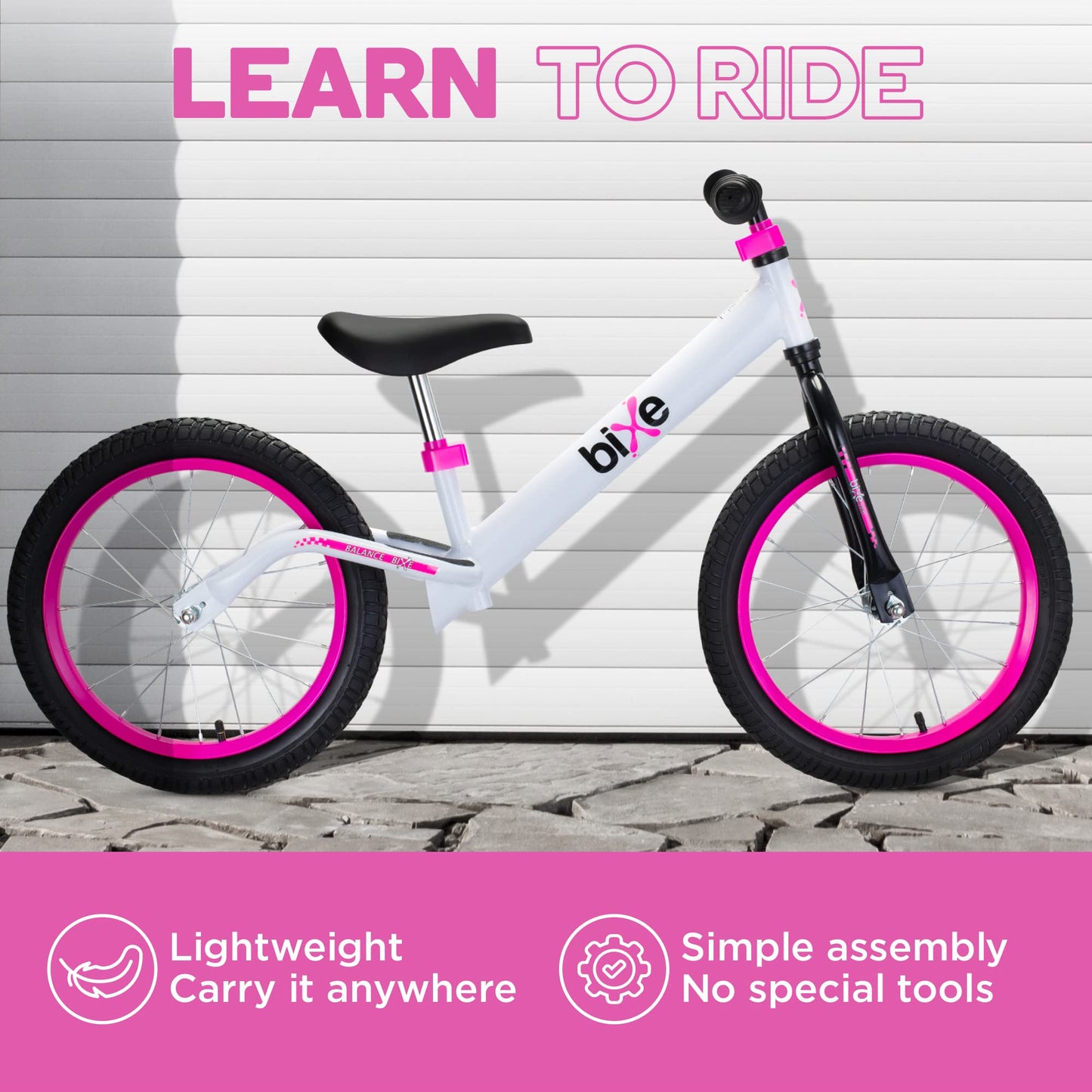 Bixe Balance Bike - 16" (40.6 cm) Big Kids' Training Bikes - Kids Balance Bike Designed for Children Ages 4 to 9 - No Pedal Push Bicycle for Boys or Girls - Pink