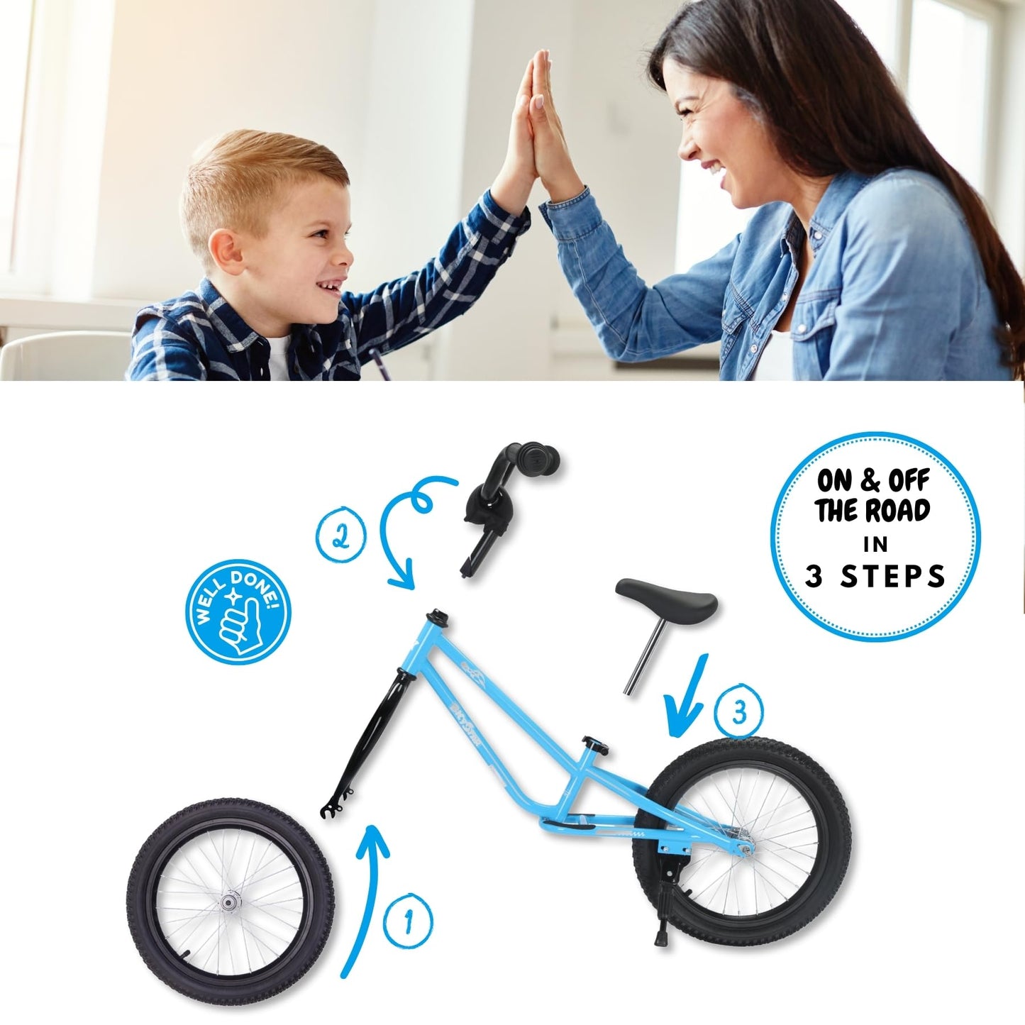 bicystar 16 Inch Kids Balance Bike for 5-8 Year Old, BMX Kids Bike with No Pedals, Air Rubber Tires, Footrests, Adjustable Height for Big Kids, Boys, Girls (Blue)