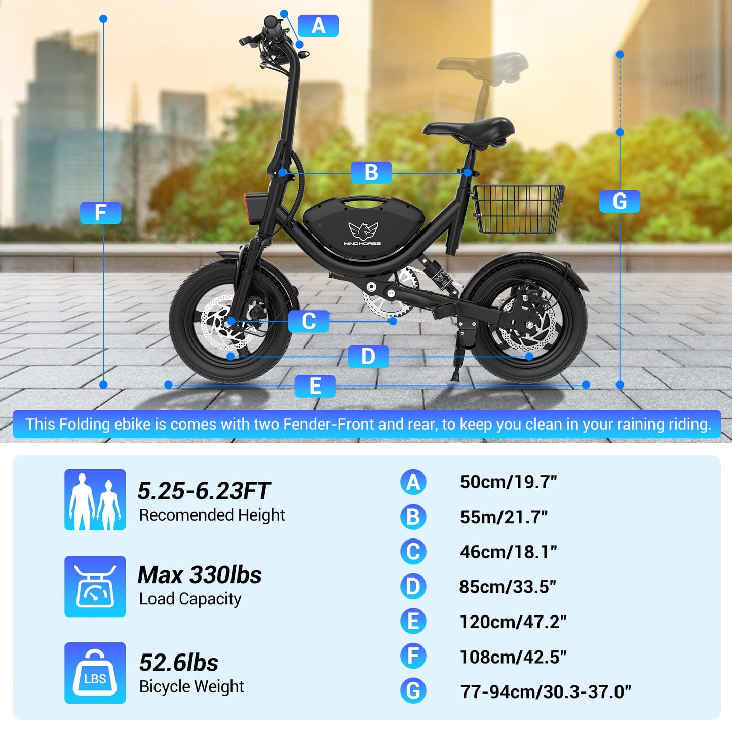 SEHOMY Electric Bike for Adults 710W Peak Motor, 330LBS Max Load, 22mph Folding City Commuter Ebikes, 36V Battery, 35MIles Travel Range, Dual Suspension, Dual Disc Brake, 14" Adults Electric Bicycles