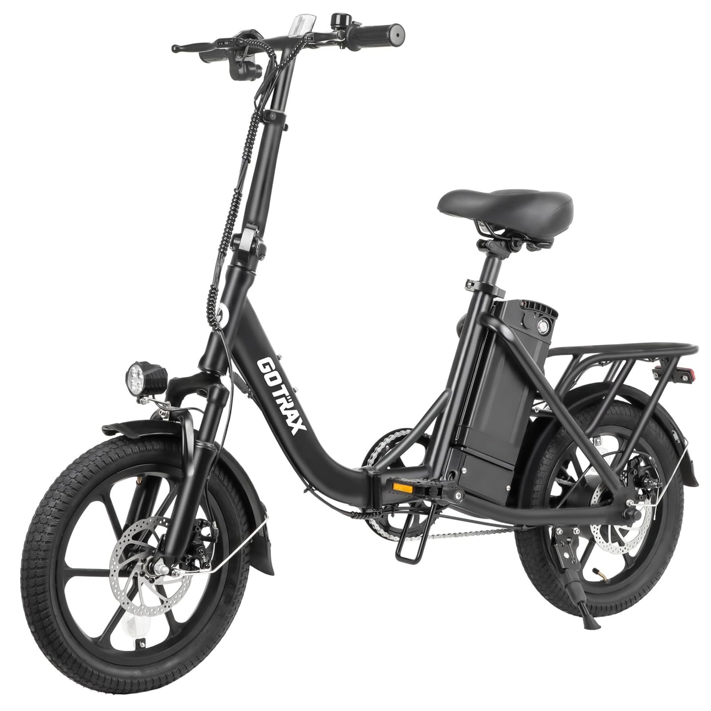 Gotrax NEPHELE 16" Folding Electric Bike, Max Range 28Miles(Pedal-assist) &15.5Mph Power by 350W Motor, Front Suspension&Adjustable Seat and Handlebar, Commuter Electric Bicycle for Adults/Teens Black