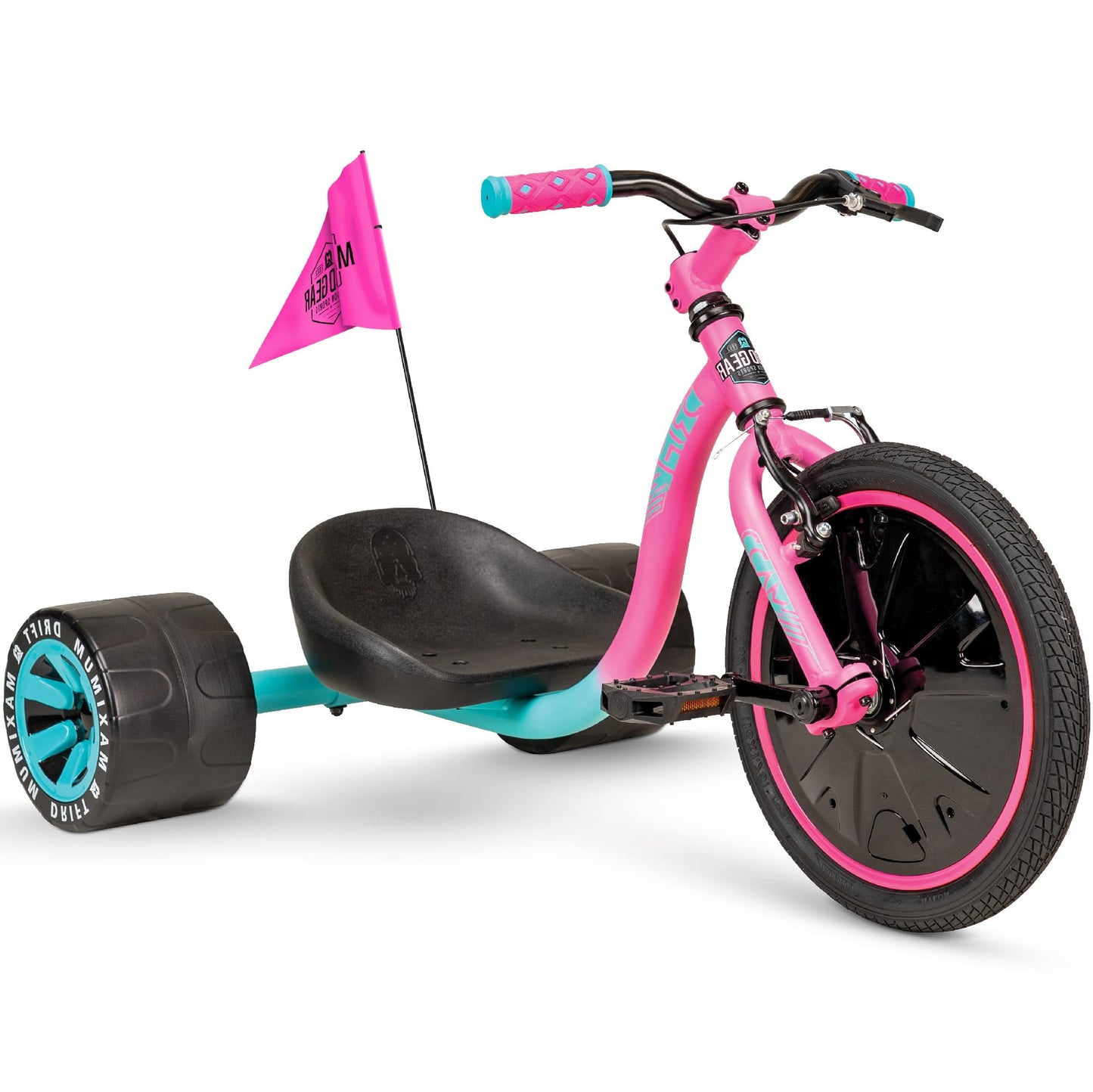 Madd Gear Drift Trike – Big Wheel Drifting Tricycle for Ages 5+ with Strong Steel Frame - Max Rider Weight 150lbs - Chopper Style Ride-On Kids Bike - Adjustable Seat - Safety Flag (Graphic 1)