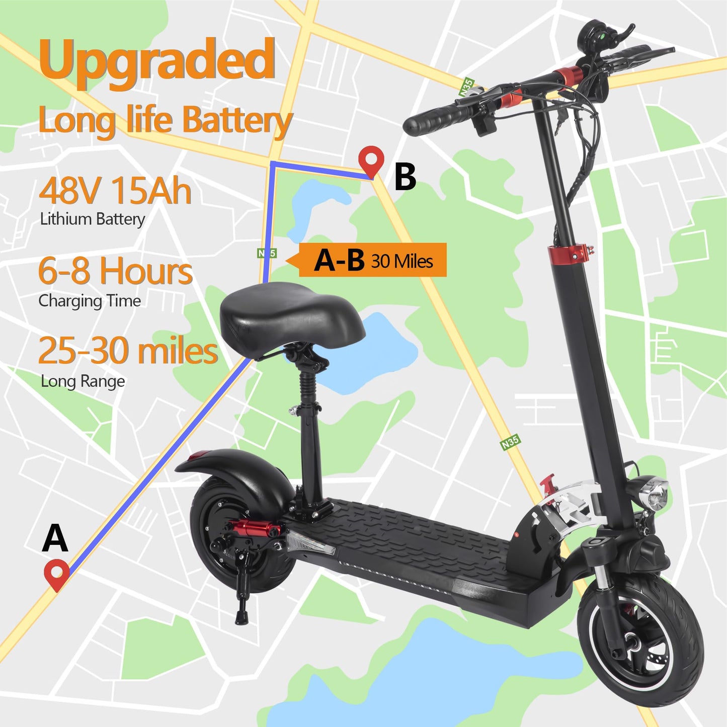 FREEBOY Electric Scooter - Adult Electric Scooter with 800w Motor, 25 Mph, 30 Miles Range, 10" Off-Road Tires, Portable Folding Commuting Electric Scooter for Adults, E Scooter w/Dual Braking System