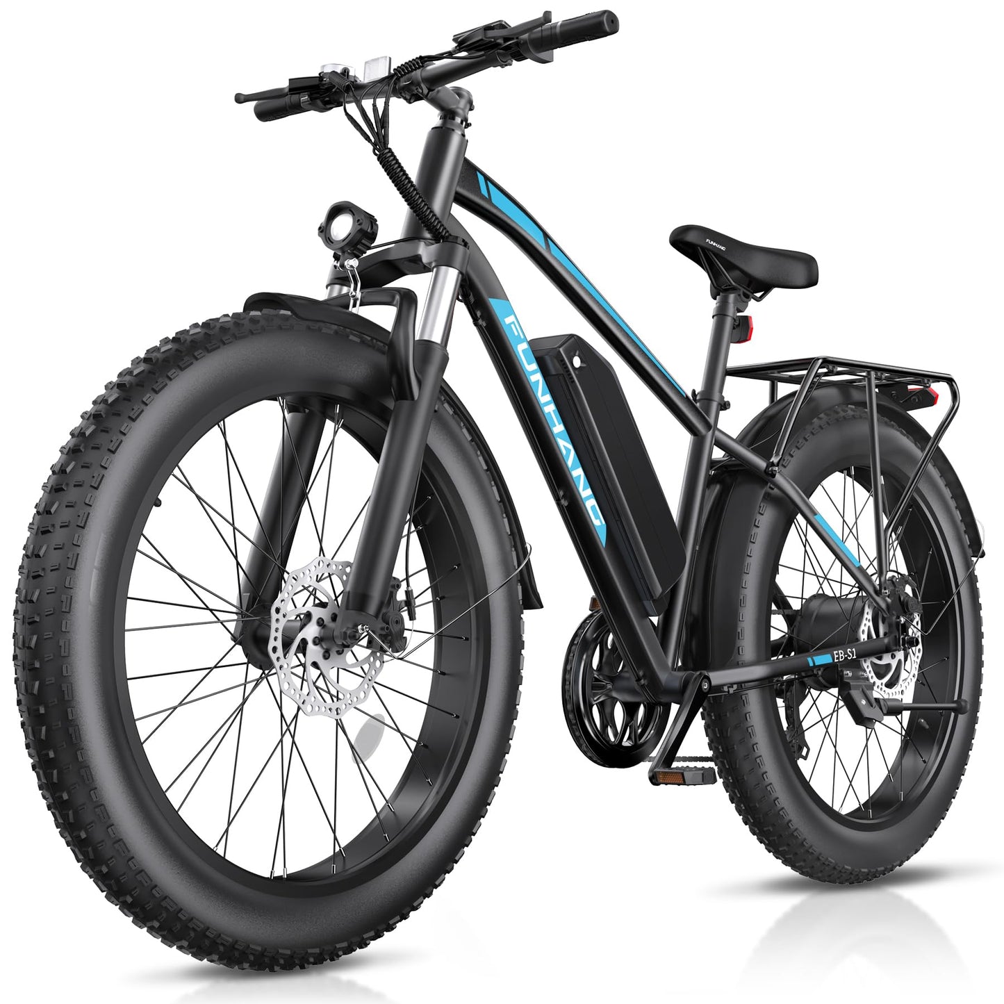 Funhang Electric Bike for Adults, Peak 1000W Ebike, 25MPH 60Miles Electric Mountain Bike, 26" Fat Tire Adult Electric Bicycle with 48V 13AH Battery, Rear Rack, 7 Speed, Front Suspension, Turn Signal