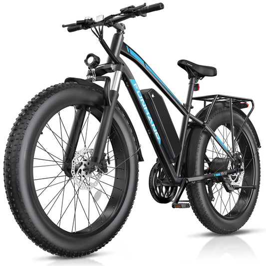 Funhang Electric Bike for Adults, Peak 1000W Ebike, 25MPH 60Miles Electric Mountain Bike, 26" Fat Tire Adult Electric Bicycle with 48V 13AH Battery, Rear Rack, 7 Speed, Front Suspension, Turn Signal