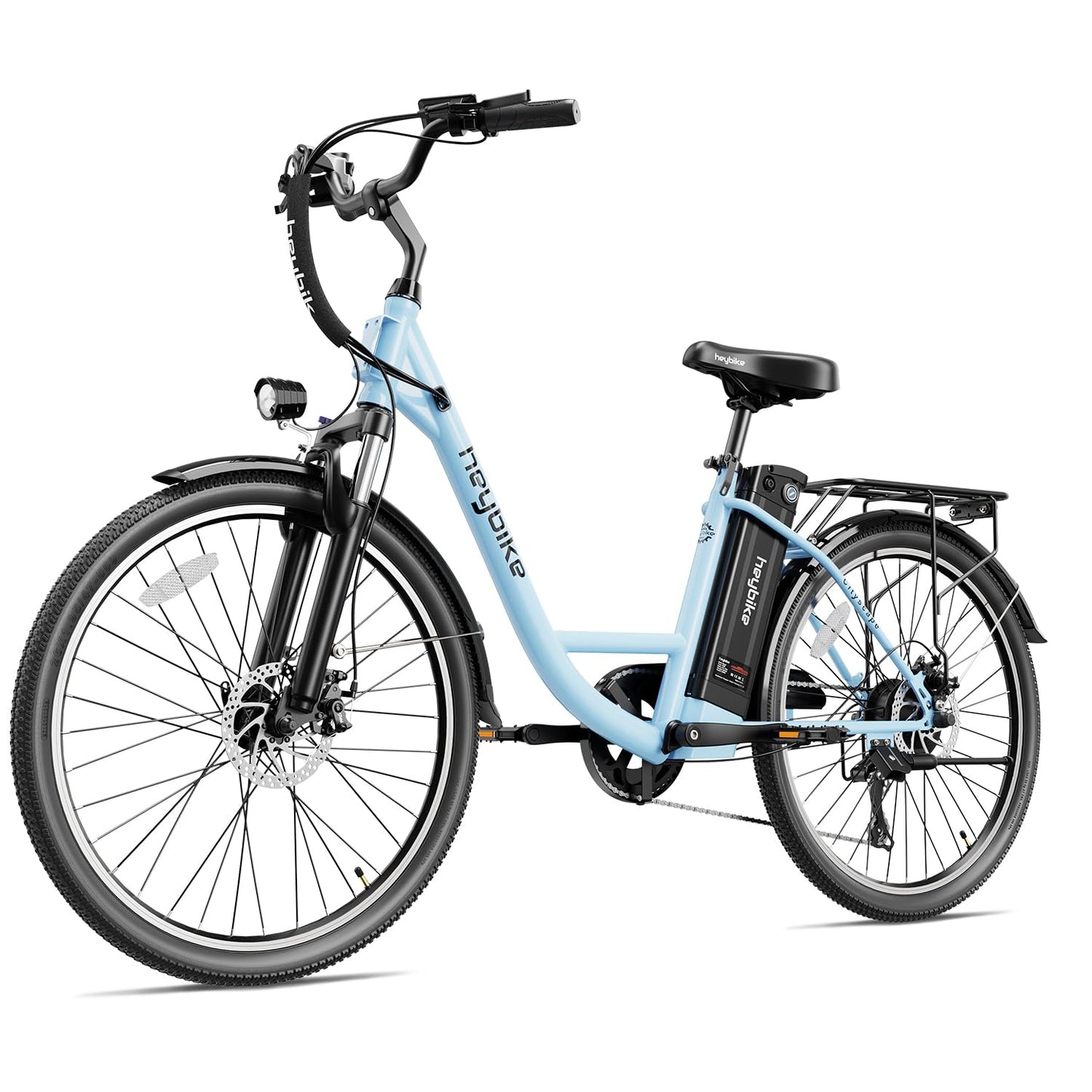 Heybike Cityscape Electric Bike 350W(Peak 500W) Electric City Cruiser Bicycle Up to 40 Miles 23MPH Removable Battery, 7-Speed and Dual Shock Absorber, 26" Electric Commuter Bike for Adults