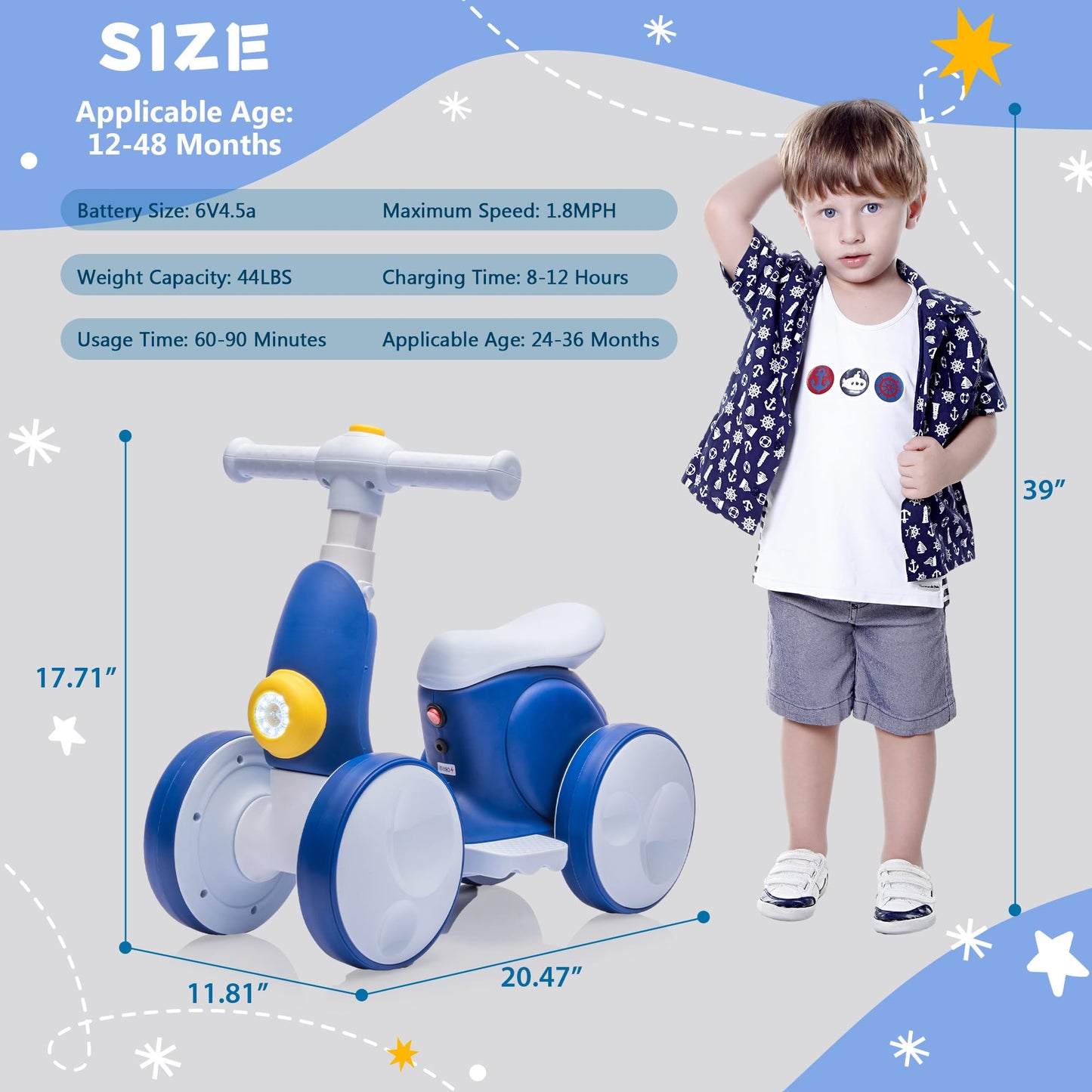 JoyRydz 6V Electric Baby Balance Bike with Bubble Machine,4 in 1 Toddler Balance Bike w/Remote Control for 1 Year Old Boys Girls Kids Bubble Bike Ride on Toys w/Powered Motor,Music,LED Lights (Blue)