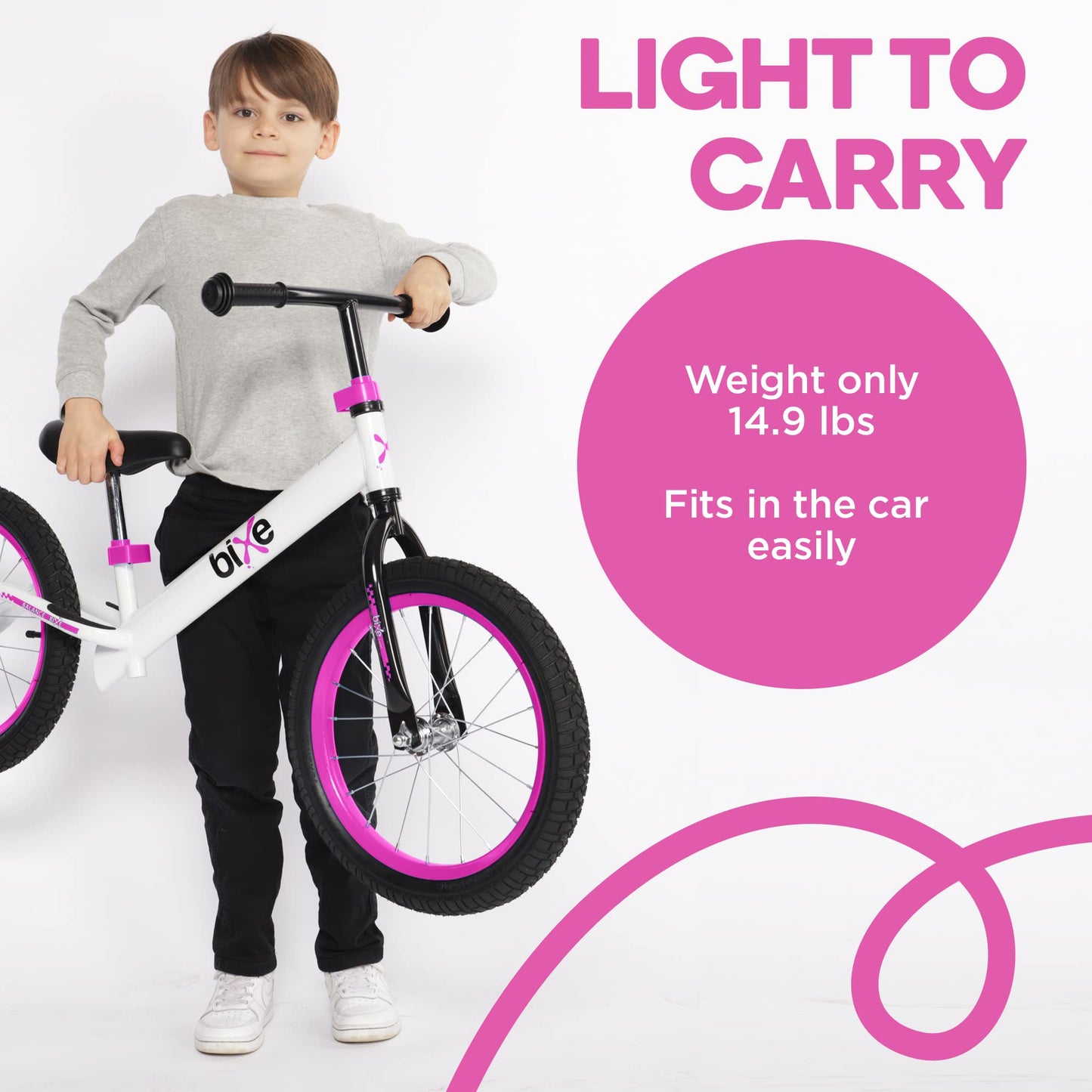 Bixe Balance Bike - 16" (40.6 cm) Big Kids' Training Bikes - Kids Balance Bike Designed for Children Ages 4 to 9 - No Pedal Push Bicycle for Boys or Girls - Pink