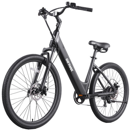 Gotrax 26" Electric Bike, Max Range 30Miles(Pedal-assist1) & 15.5/20Mph Power by 250/350W, 3 Riding Modes & Adjustable Seat, 7-Speed & Front Shock Absorber, Commuter Electric Bicycle for Adults, White