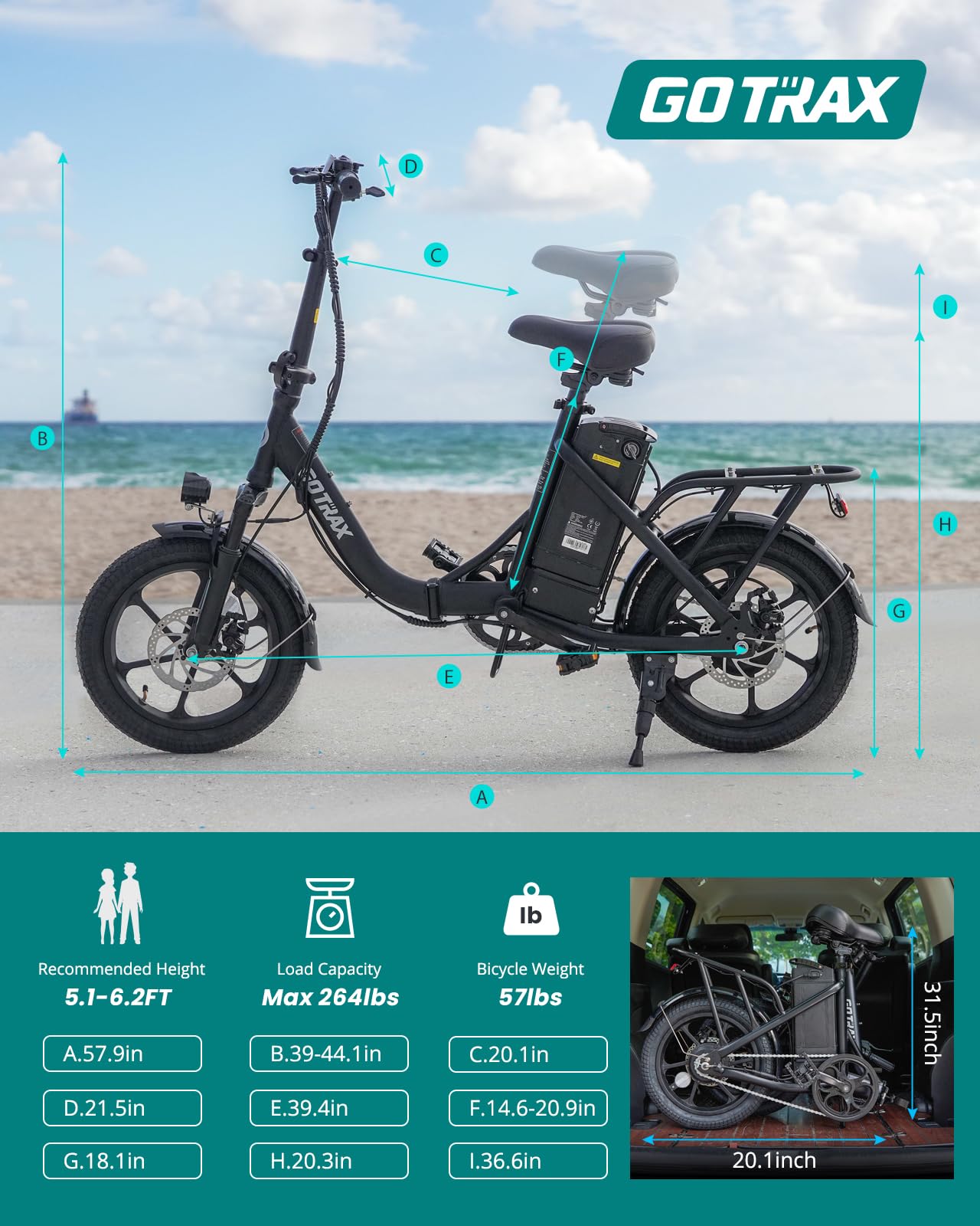 Gotrax NEPHELE 16" Folding Electric Bike, Max Range 28Miles(Pedal-assist) &15.5Mph Power by 350W Motor, Front Suspension&Adjustable Seat and Handlebar, Commuter Electric Bicycle for Adults/Teens Black