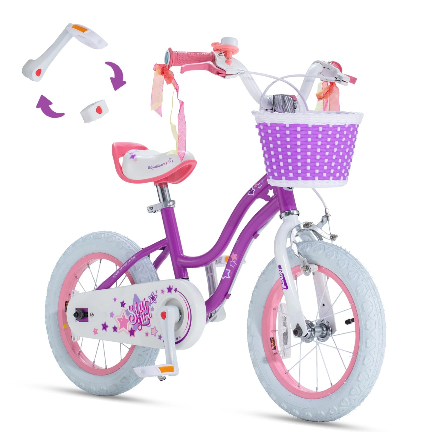 RoyalBaby EZ Stargirl Kids Bike,Easy Learn to Biking,12 Inch Bicycle,Beginners Girls Bicycle for Children Ages 3-4 Years, 12" with Handbrake and Coaster Brake,Purple