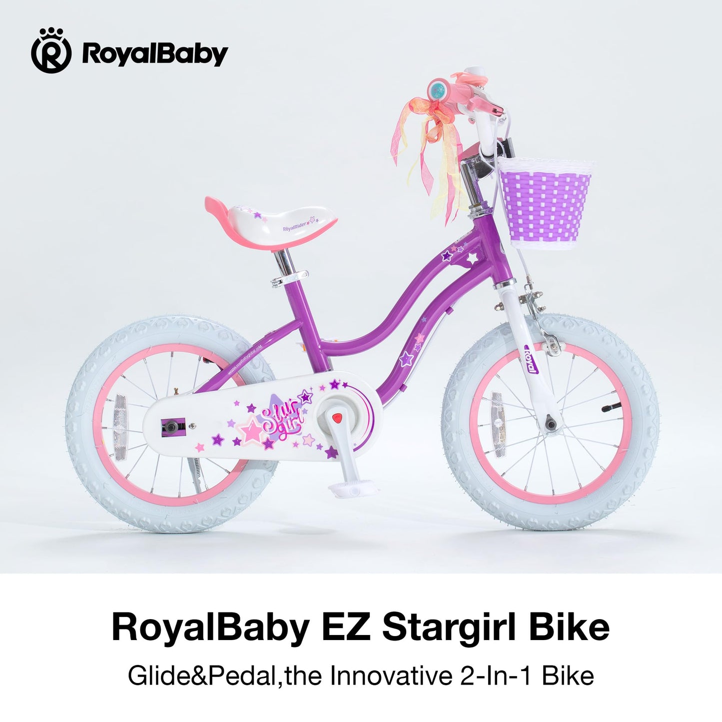 RoyalBaby EZ Stargirl Kids Bike,Easy Learn to Biking,12 Inch Bicycle,Beginners Girls Bicycle for Children Ages 3-4 Years, 12" with Handbrake and Coaster Brake,Purple