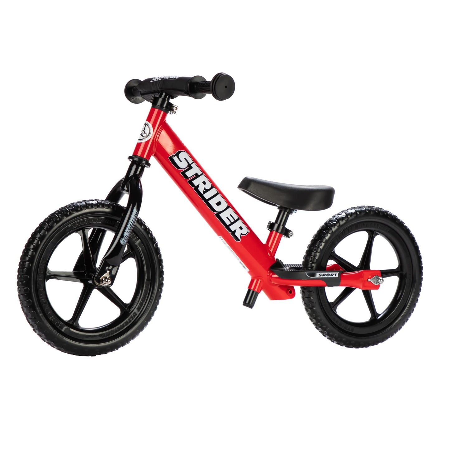 Strider 12” Sport Bike, Red - No Pedal Balance Bicycle for Kids 1 to 4 Years - Includes Safety Pad, Padded Seat, Mini Grips & Flat-Free Tires - Tool-Free Assembly & Adjustments