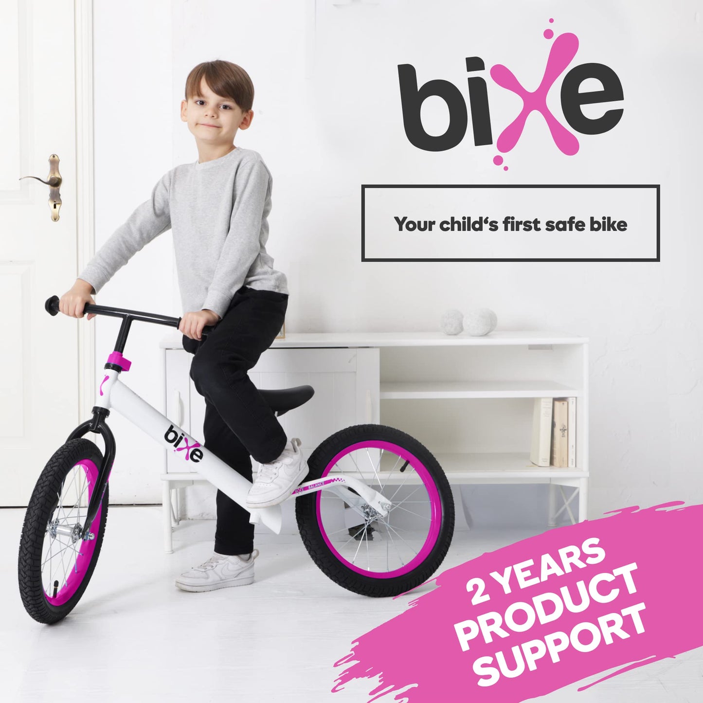 Bixe Balance Bike - 16" (40.6 cm) Big Kids' Training Bikes - Kids Balance Bike Designed for Children Ages 4 to 9 - No Pedal Push Bicycle for Boys or Girls - Pink