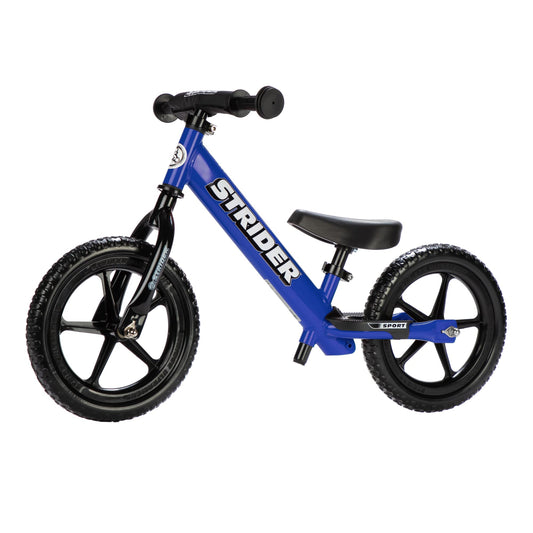 Strider 12” Sport Bike, Blue - No Pedal Balance Bicycle for Kids 1 to 4 Years - Includes Safety Pad, Padded Seat, Mini Grips & Flat-Free Tires - Tool-Free Assembly & Adjustments