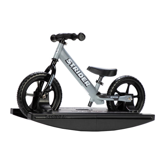 Strider 12” Sport Bike (Matte Gray) + Rocking Base - Helps Teach Baby How to Ride a Balance Bicycle - for Kids 6 Months to 4 Years - Easy Assembly & Adjustments