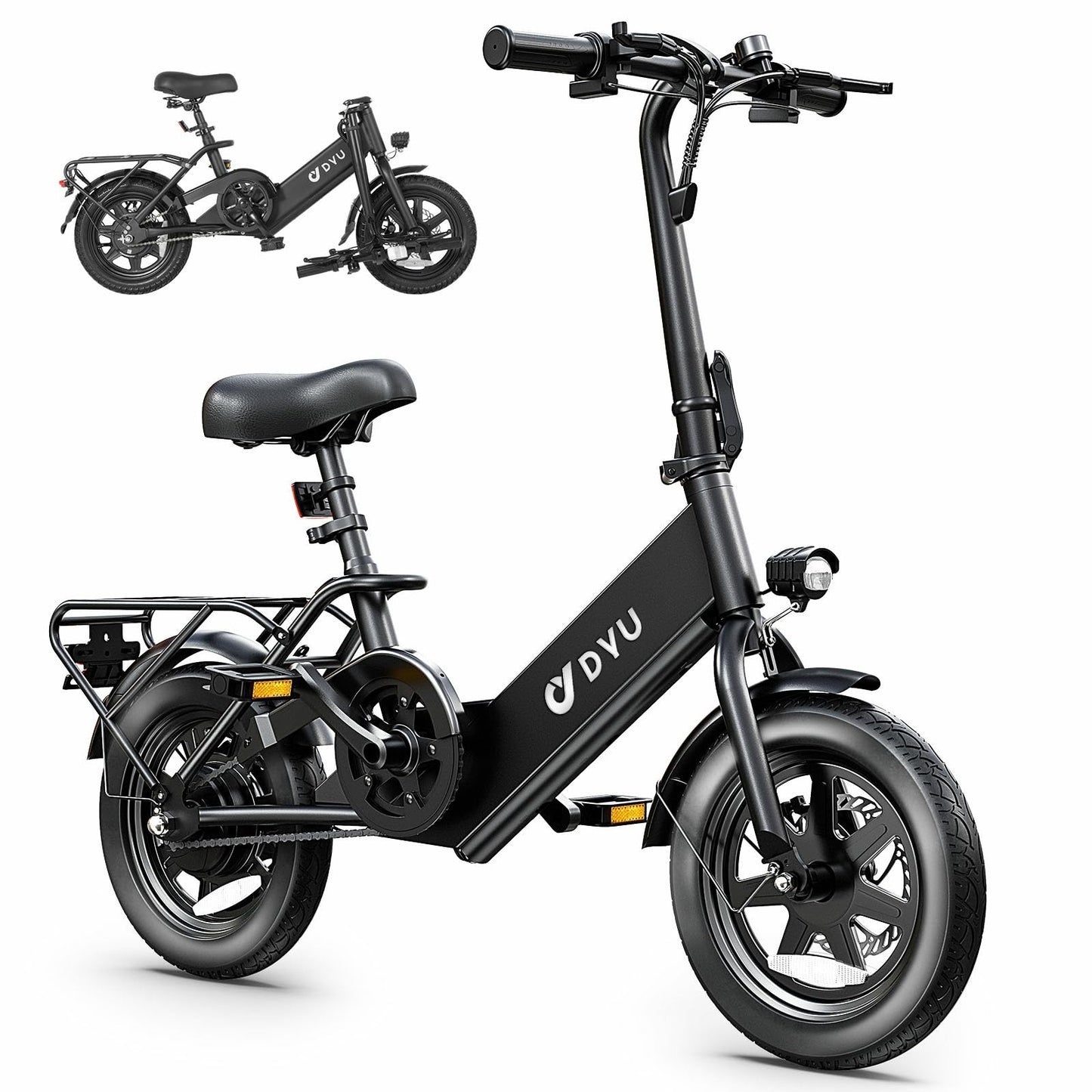 DYU Electric Bike for Adults Teens, Folding Electric Bicycle,Commuter City E-Bike with 350W Motor and 36V 7.5Ah Battery,3 Levels Assist, Dual Disc Brakes,14" Foldable ebike with Pedals