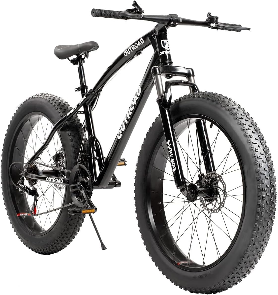 Outroad Fat Tire Mountain Bike with 26 inch Wheels, 21 Speed with High Carbon Steel Frame, Double Disc Brake and Front Suspension Anti-Slip Bikes