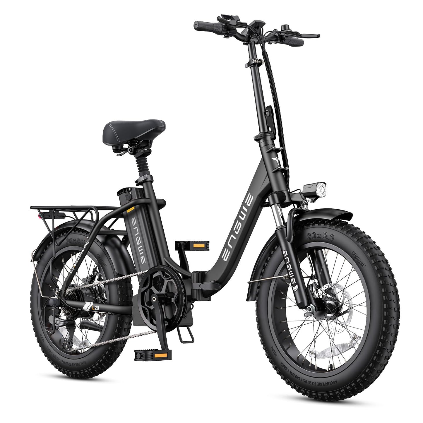 ENGWE 1125W Electric Bike for Adults, L20 2.0 20''×3.0'' Fat Tire Electric Bicycle 52V 13Ah Removable Battery Max Range 68Miles & 28MPH for Urban Commuters (L20 2.0, Black)