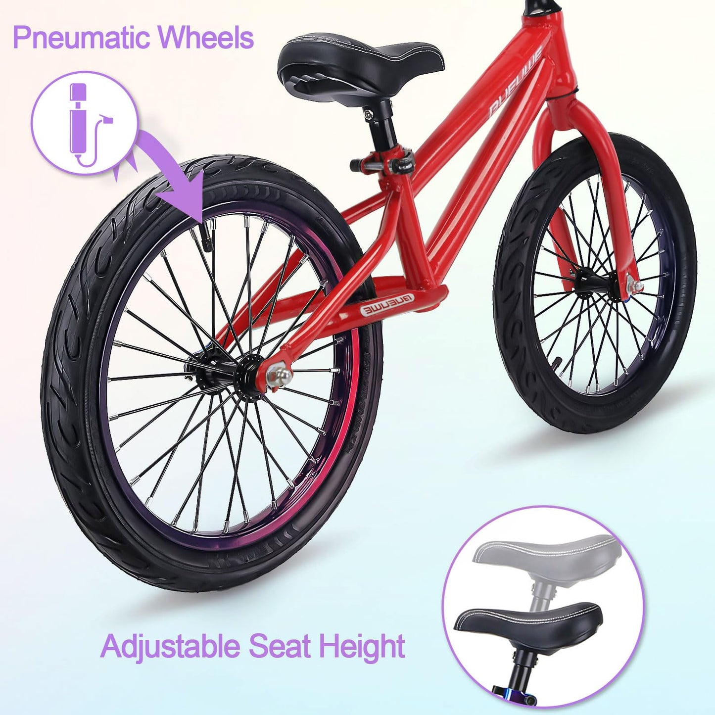 GASLIKE 16 Inch Balance Bike for Big Kids Ages 4-8 Years Old Boys and Girls, No Pedal Sports Training Bicycle, Adjustable Seat Pneumatic Tires Quick Assembly, Red