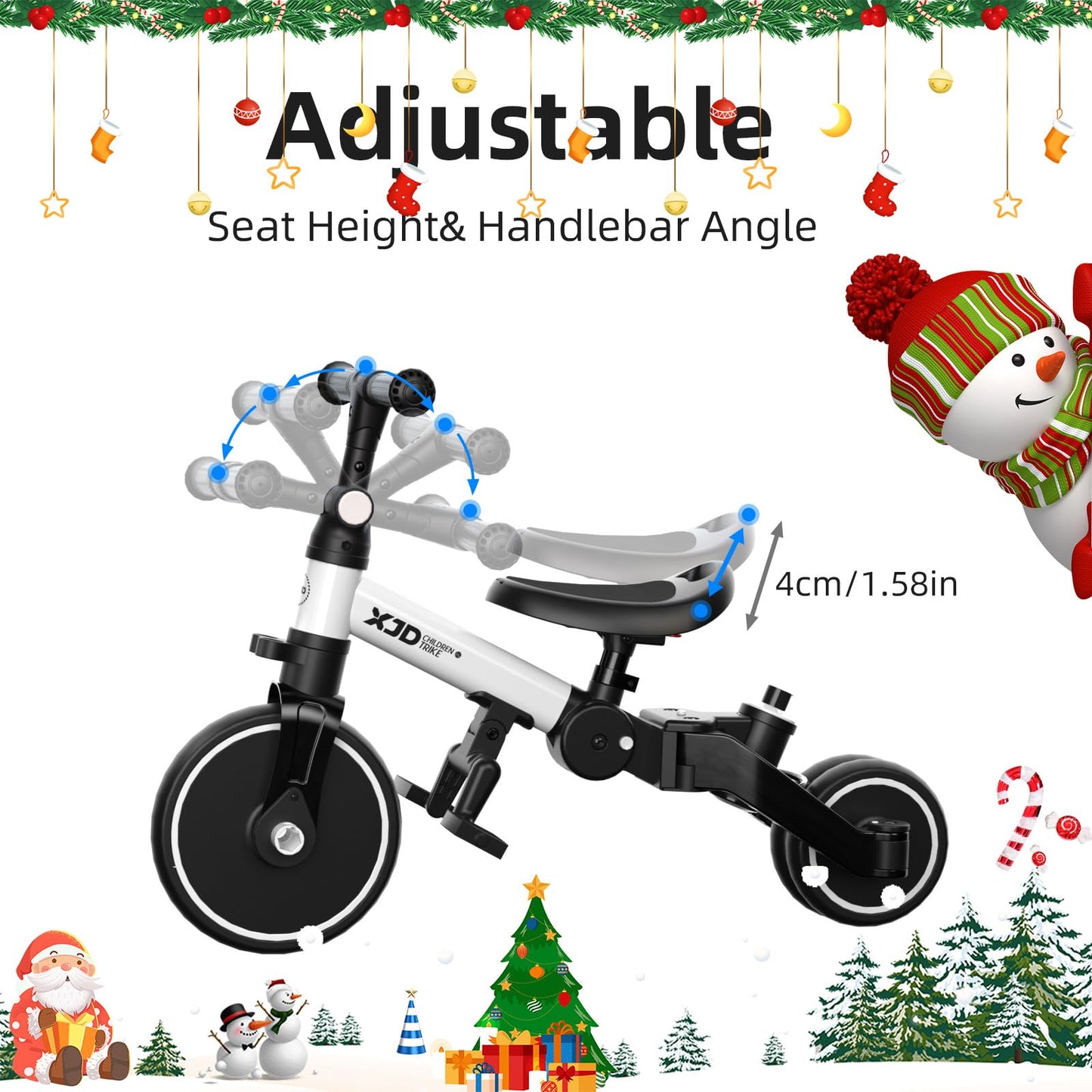 XJD Toddler Bike, 6 in 1 Folding Toddler Tricycle for 1-4 Year Old with Push Handle, Balance Bike with Removable Pedal,Backrest, Adjustable Seat Height and Handle, First Birthday Gifts (White)