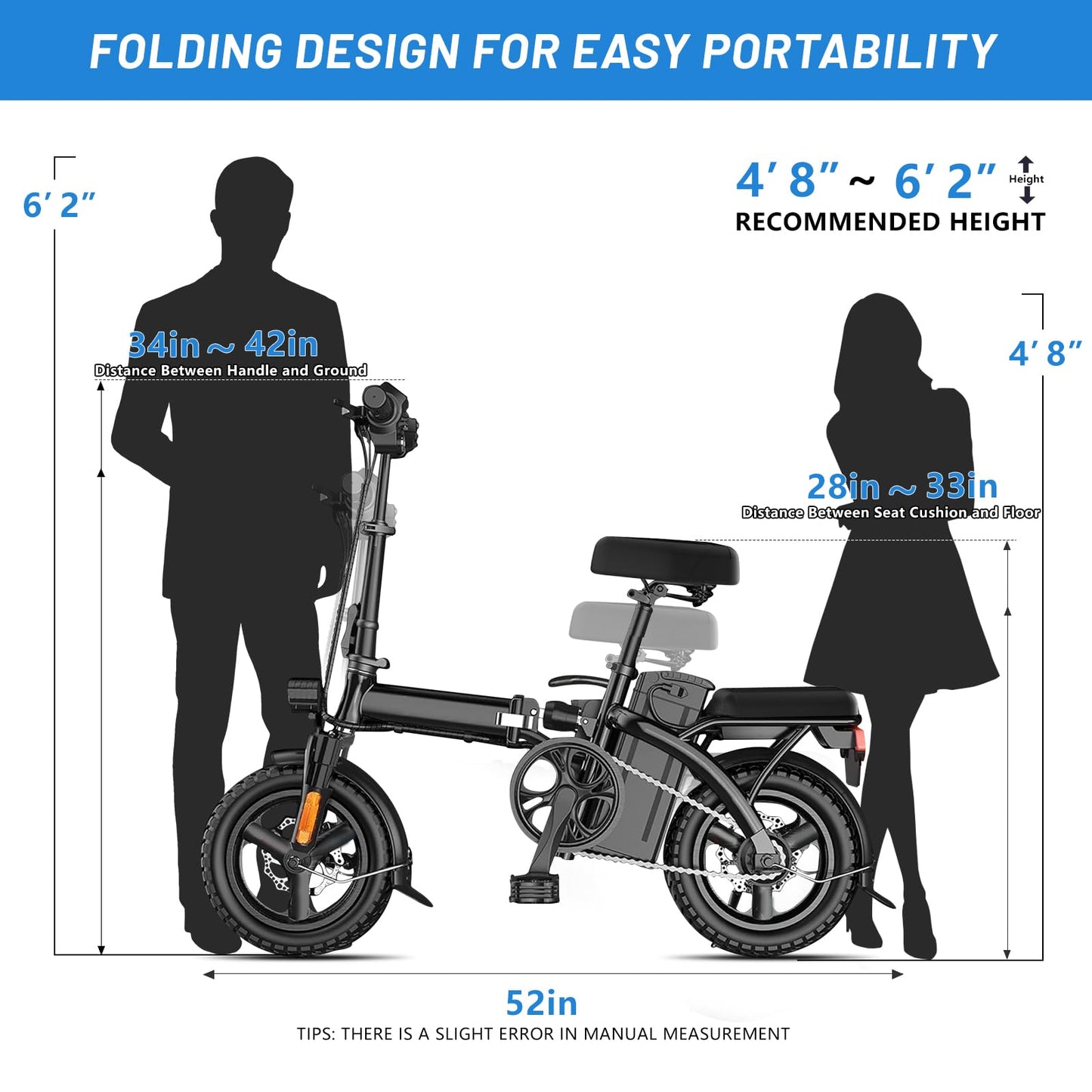 APYEAR Electric Bike for Adults,Electric Bicycle with 48V 12Ah Removable Battery,14" Folding Ebike, 22MPH Commuting Electric Bike, Multi-Shock Absorption, High Brushless Gear Motor