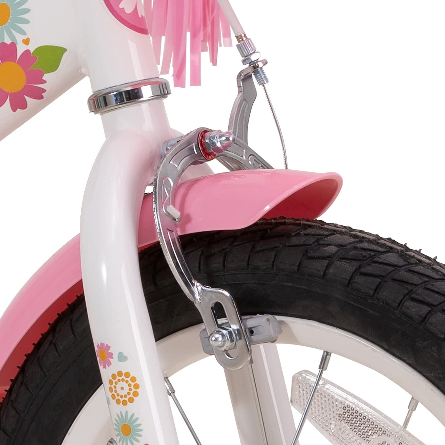 JOYSTAR Kids Bike Little Daisy 14 Inch Girls Bike with Training Wheels Doll Bike Seat Basket & Streamers Princess Kids Bicycle for Girls Toddler of 3-5 Years Toddler Girl Bikes White