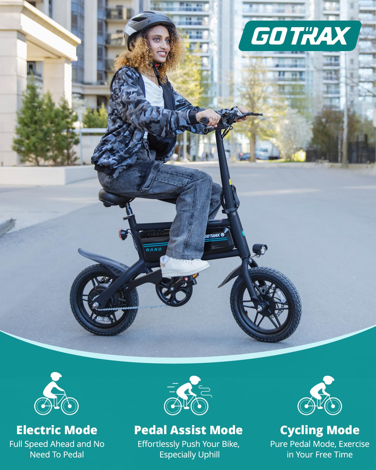 Gotrax Nano 14" Folding Electric Bike, Max Range 25Miles(Pedal-Assist) & Max Speed 15.5Mph, Power by 350W Motor, Adjustable Seat & Dual Fenders, Commuter Electric Bicycle for Adults/Teens Black