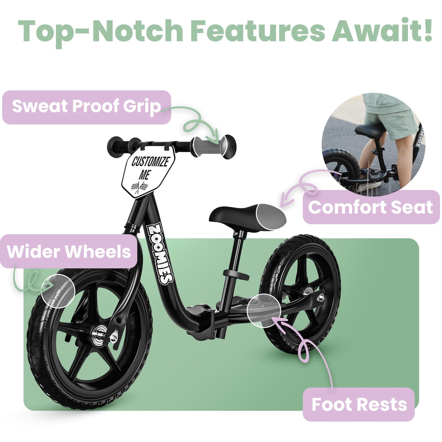 Zoomies Folding 12" Toddler Balance Bike for 2 to 5 Year Olds – Foldable Easy to Take On The Go – w/Carrying Strap