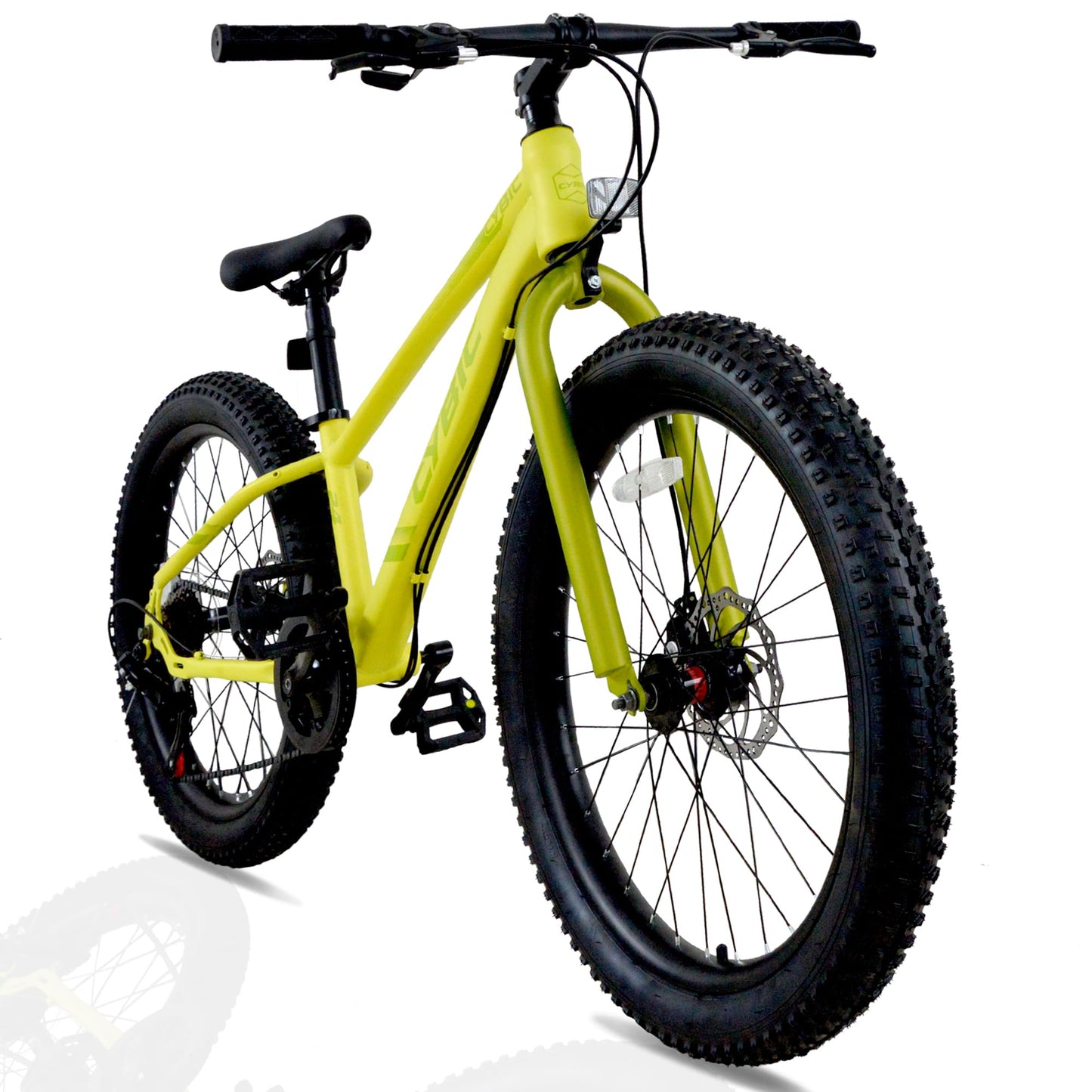 CYBIC 24 inch Fat Tire Mountain Bike for Man, Bicycle with High Carbon Steel Frame, Double Disc Brake 24 in Tire Fat Tire Bike with 7 Speeds as a Gift, Yellow/Green