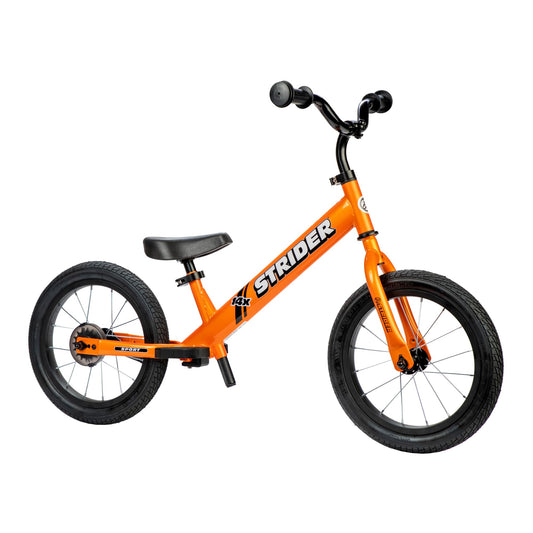 Strider 14x, Totally Tangerine - Balance Bike for Kids 3 to 6 Years - Includes Kid-Size Grips, Padded Seat, Performance Footrest & All-Purpose Tires - Easy Assembly & Adjustments