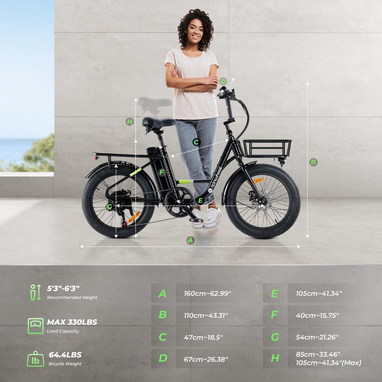 isinwheel U7 Electric Bike for Adults, 750W Peak 20 mph Cargo Ebike Adult Electric Bicycles 55 Miles Range E Bike, 48V 10.4Ah Removable Battery, 7 Speed Gearshift, 20" Step Thru Ebikes for Adults